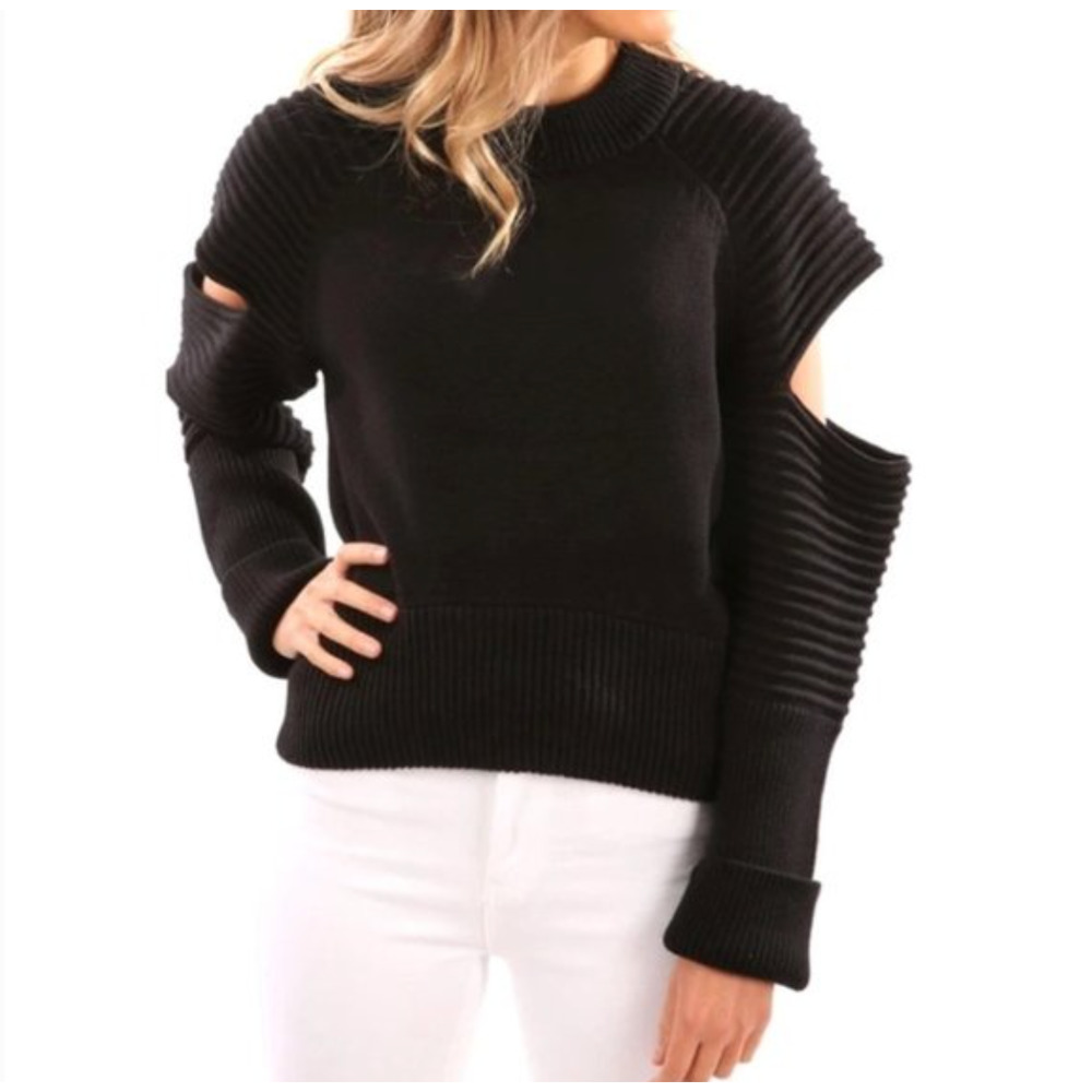 Asilio Size Small‎ The Reckoning Knit Sweater Cutout Ribbed Textured Black